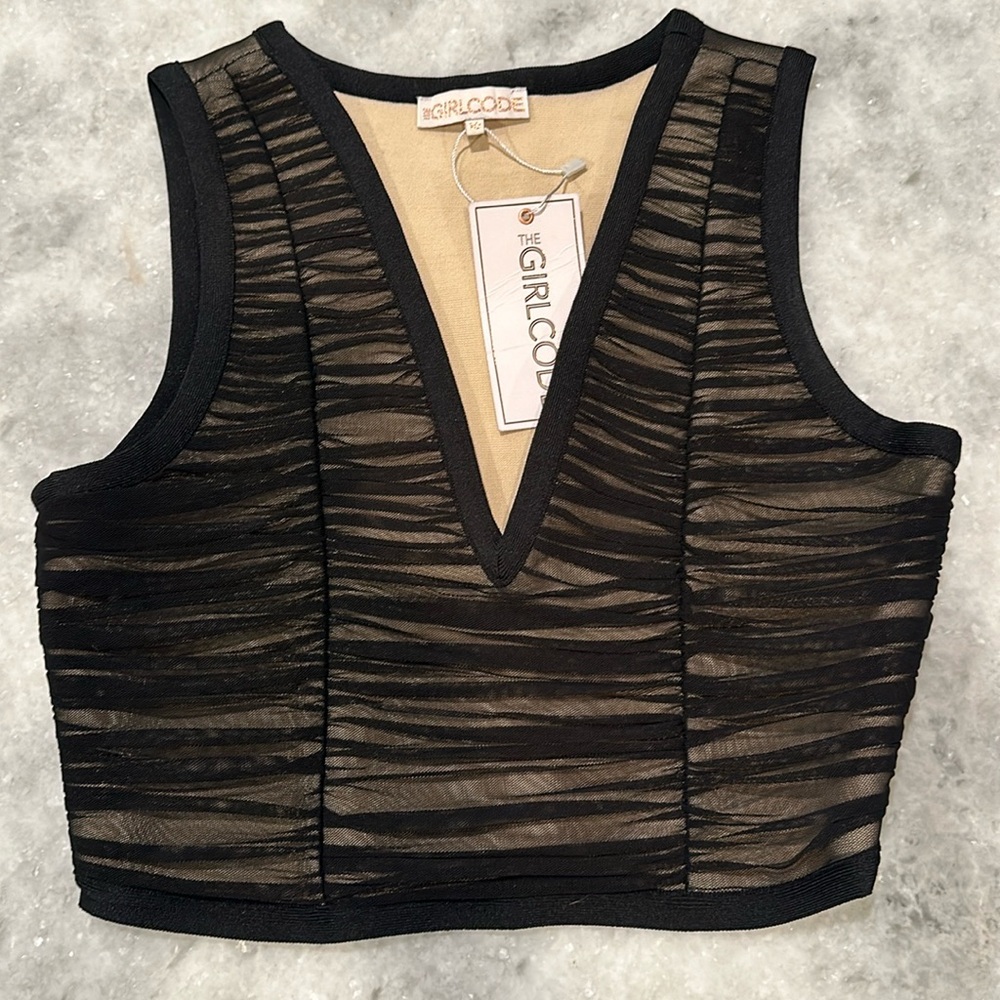 Girl Code black sheer lined crop top with v neck size 10